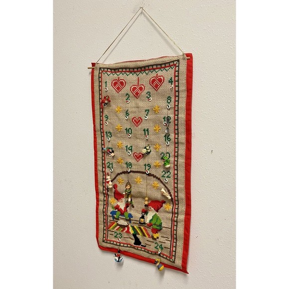 Embroidered Cross Stitch Christmas Advent Calendar 10 Ornaments Used - Picture 5 of 10